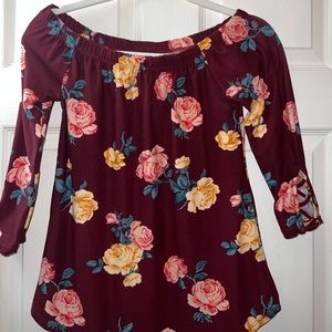 Floral Off-the-Shoulder Burgundy Top